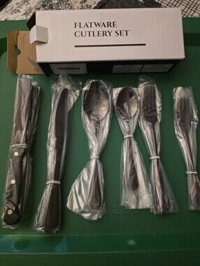 Modern Black 24-Piece Stainless Steel Flatware Cutlery Set- Unbranded